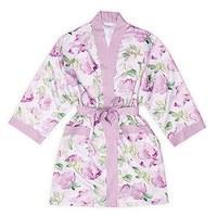 Lavender Watercolour Floral Silky Kimono Robe on Lavender - Medium