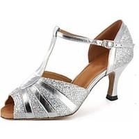 Latin/Salsa Dance Shoes Customized Women\'s Leatherette Sparkling Silver Color Ballroom Shoes