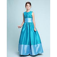 LAN TING BRIDE Floor-length Taffeta Junior Bridesmaid Dress A-line Princess Jewel Natural with Draping Sash / Ribbon