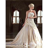 LAN TING BRIDE A-line Wedding Dress Vintage Inspired Cathedral Train Strapless Lace Taffeta with Appliques Beading Flower