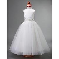 LAN TING BRIDE A-line Ball Gown Princess Floor-length Flower Girl Dress - Satin Tulle Bateau with Beading Draping