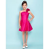 LAN TING BRIDE Knee-length Taffeta Junior Bridesmaid Dress A-line Princess One Shoulder Empire with Flower(s) Criss Cross