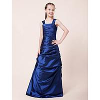 Lanting Bride Floor-length Taffeta Junior Bridesmaid Dress A-line / Princess Straps Natural with Side Draping / Ruching