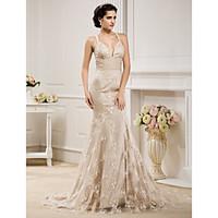 LAN TING BRIDE Trumpet / Mermaid Wedding Dress - Classic Timeless Elegant Luxurious Wedding Dress in Color Sweep / Brush Train Straps