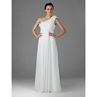 LAN TING BRIDE Floor-length Chiffon Bridesmaid Dress - Sheath / Column One Shoulder Plus Size / Petite