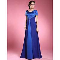 LAN TING BRIDE A-line Plus Size Petite Mother of the Bride Dress - Elegant Floor-length Short Sleeve Chiffon Satin with Beading