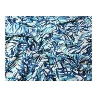 Layered Leaves Print Polyester Crepe Dress Fabric Turquoise