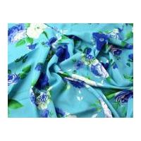 Large Floral Print Viscose Dress Fabric Turquoise