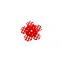 layered flower embroidered iron on motif applique 30mm x 30mm red