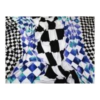 Large Geometric Stripes Print Stretch Slinky Jersey Knit Dress Fabric Black, White & Blue