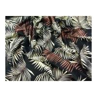 Large Leaf Print Combed Cotton Poplin Dress Fabric Black, Brown & Cream