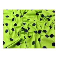 Large Spot Polka Dot Print Stretch Cotton Jersey Knit Dress Fabric Navy Blue on Lime Green