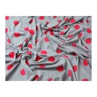 Large Spot Polka Dot Print Stretch Cotton Jersey Knit Dress Fabric Raspberry Pink on Grey