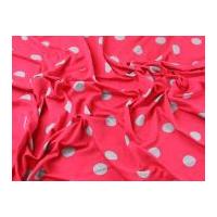 Large Spot Polka Dot Print Stretch Cotton Jersey Knit Dress Fabric Grey on Raspberry Pink