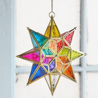 Large Hanging Multi-Coloured Star Glass Lantern