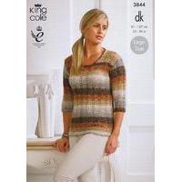 ladies sweater and scarf in king cole shine dk 3844