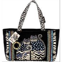 Laurel Burch Medium Tote With Zipper Top - 15.5x4.5x10ins, Spotted Cats 231245