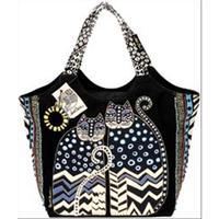 Laurel Burch Large Scoop Tote With Zipper Top - 19x8.5x12.5ins, Spotted Cats 231242