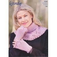 Lace Pattern Neck Warmer and Fingerless Mitts in Wendy Merino DK (5930)