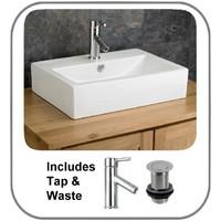 Lamezia 54cm by 40.5cm Rectangular Wash Hand Basin with Tap and Pop Up Waste