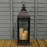 Large Bronze Effect Battery Operated Candle Lantern by Kingfisher