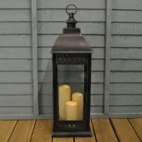 large bronze effect battery operated candle lantern by kingfisher