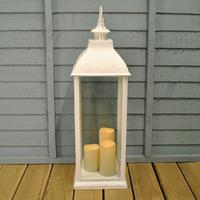 Large Whitewash Battery Operated Candle Lantern by Kingfisher