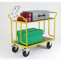 LARGE CAPACITY SHELF TROLLEY 750MM LONG AND RUBBER TYRED WHEELS FITTED WITH BRAKES