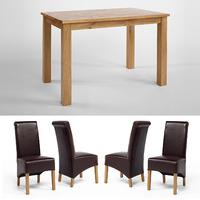 Lansdown Oak 120cm Fixed Dining Table & Choice of 4 Dining Chairs (Brown Roll Back Chairs)