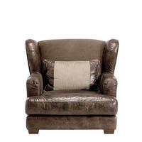 Laurence Wing Chair, Distressed Leather and Fabric