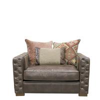 laurence snuggler chair distressed leather and fabric