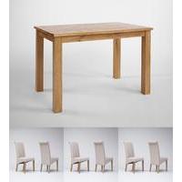 Lansdown Oak Dining Table 1200mm & 4 or 6 Tivoli Oak Fabric Rollback Chairs (6 Beige Chairs)