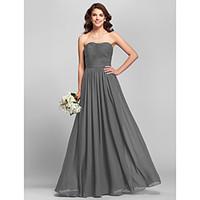 LAN TING BRIDE Floor-length Chiffon Bridesmaid Dress - A-line Strapless Plus Size / Petite with Side Draping / Ruching