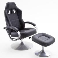 Latvia Reclining Chair In Black Faux Leather With Foot Stool
