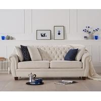 Lacey Chesterfield Ivory Fabric Three-Seater Sofa