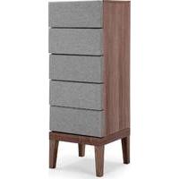 Lansdowne Upholstered Tall Chest, Walnut and Heron Grey