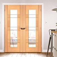 latina oak door pair with clear etched safety glass