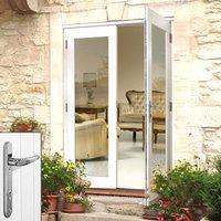 La Porte White French Door Pair & Frame Set with Chrome Fittings