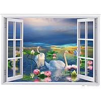 Lakefront Swan Lotus Flower Landscape Wall Stickers PVC Removable Bathroom Kitchen Living Room Wall Decals
