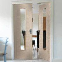 Laminates Ivory Painted Door Pair With Clear Safety Glass is Prefinished