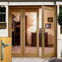 La Porte Oak French Door Pair & Side Frame Left with Chrome Fittings