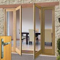 La Porte Oak French Door Pair & Twin Side Frame with Chrome Fittings