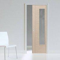 Laminates Ivory Painted Single Pocket Door With Clear Safety Glass - Prefinished