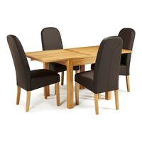 Lambeth 80-160cm Dining Set with 4 Marlow Brown Faux Leather Chairs