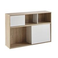 Lasse Wooden Bookcase In Oak With 2 Sliding Doors In White