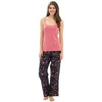 Ladies Camisole Pyjama Set With Pink Top & Black Floral Print Trousers UK 12-14