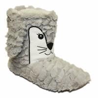 Ladies SlumberzzZ Animal Designed Ribbed Faux Fur And Fleece Lined Boot Slipper