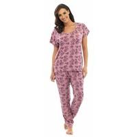 Ladies Jersey Short Sleeve Pyjama Set with Chrysanthemum Print (8-10) Pink