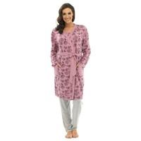 Ladies Floral Print Lightweight Knee Length Bathrobe Jacket With Front Pockets