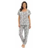 Ladies Jersey Short Sleeve Pyjama Set with Chrysanthemum Print (16-18) Grey